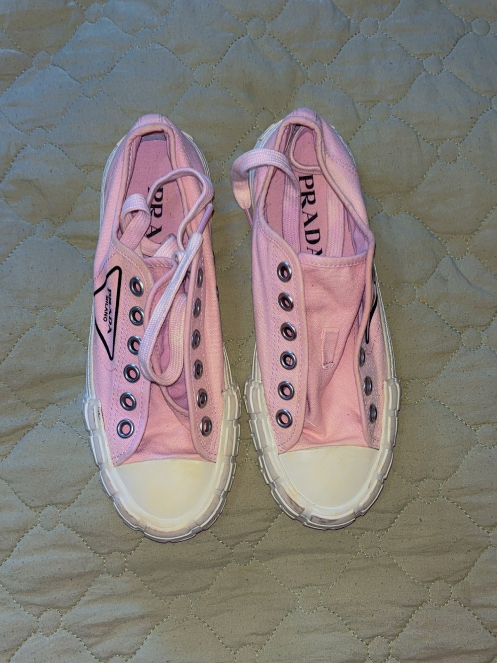 Prada Light Pink Canvas Low-Top Sneakers with White Rubber Sole